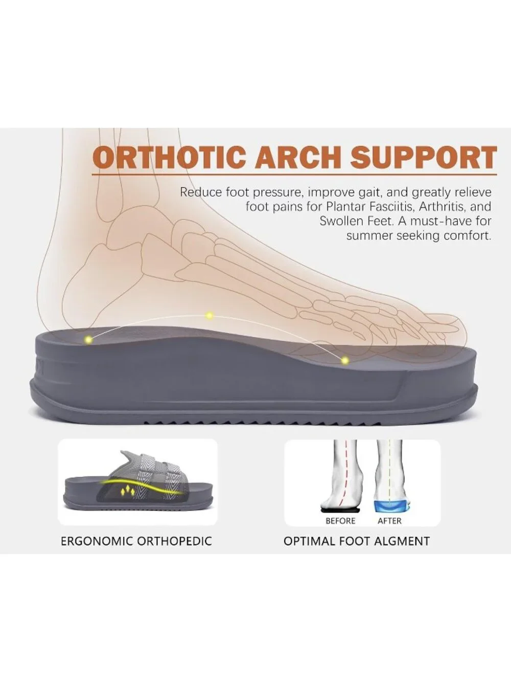 Mens Dark Grey Orthotic Arch Support Fabric Ultra Soft Comfort Fit Slipper Shoes